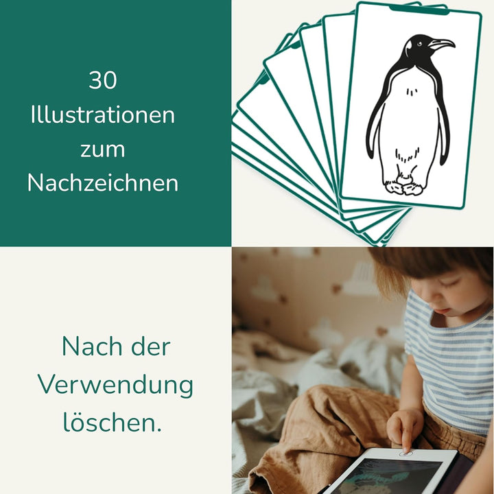 KIDYWOLF - Kidydraw Mini – Tiere der Welt – Zeichentablett für Kinder LCD 8,2 Zoll – magische Schief