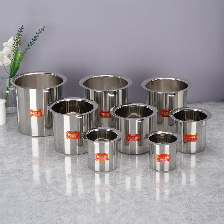 Sumeet Edelstahl Ganj/Milchkocher/Milchtopf/Lang-Tapeli Set von 8 Stück (400ml, 550ml, 750ml, 1150ml
