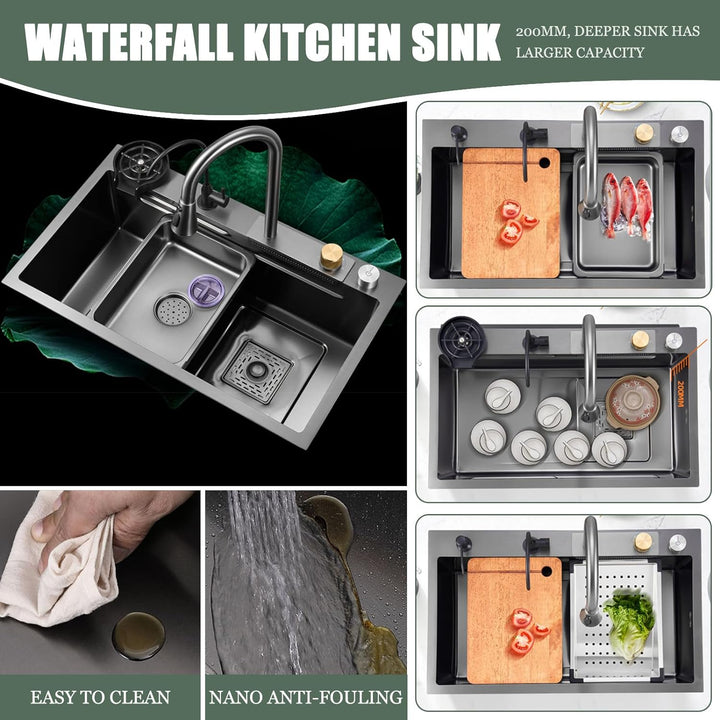304 Edelstahl Wasserfall Waschbecken Multifunktions-Bar Prep Spüle Nano Spüle Mit Wasserhahn Und Cup