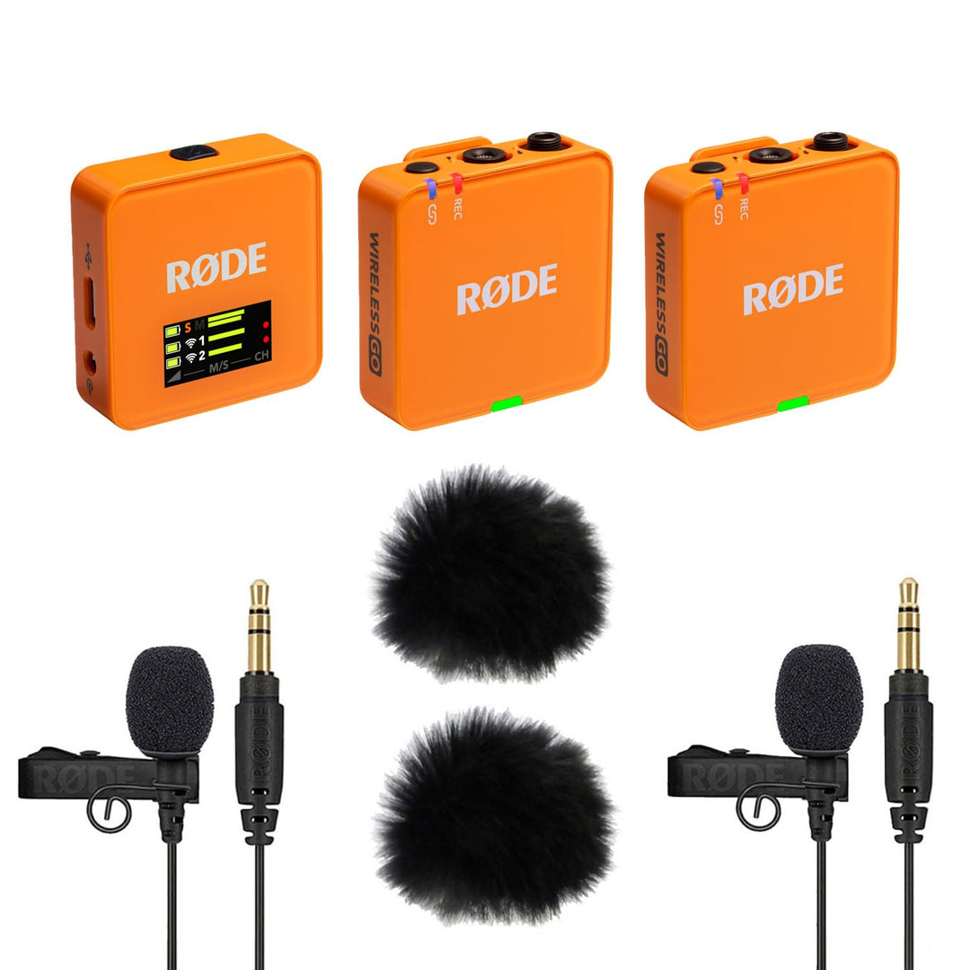 Rode Wireless GO Gen 3 Drahtloses 2-Kanal Mikrofon-Funksystem Orange mit 2X Lavalier GO Mikrofon und