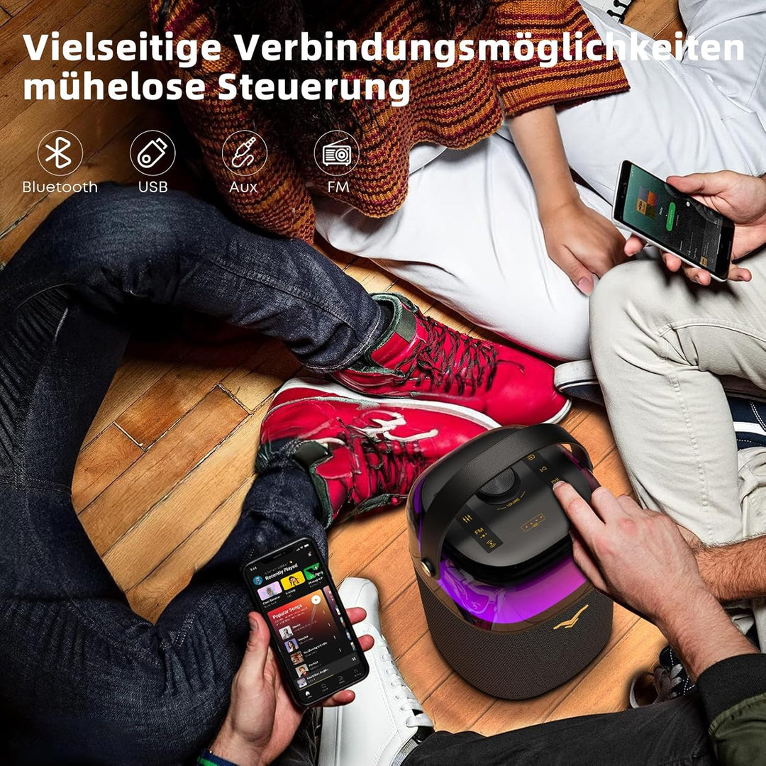 Karaoke Anlage mit 2 Mikrofonen für Erwachsene und Kinder, Tragbarer Karaoke Maschine mit RGB-Licht,