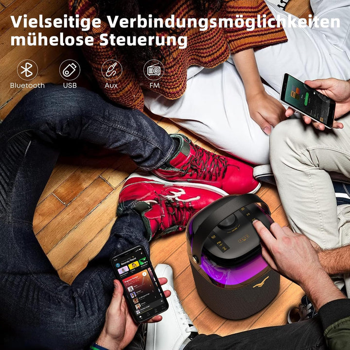 Karaoke Anlage mit 2 Mikrofonen für Erwachsene und Kinder, Tragbarer Karaoke Maschine mit RGB-Licht,