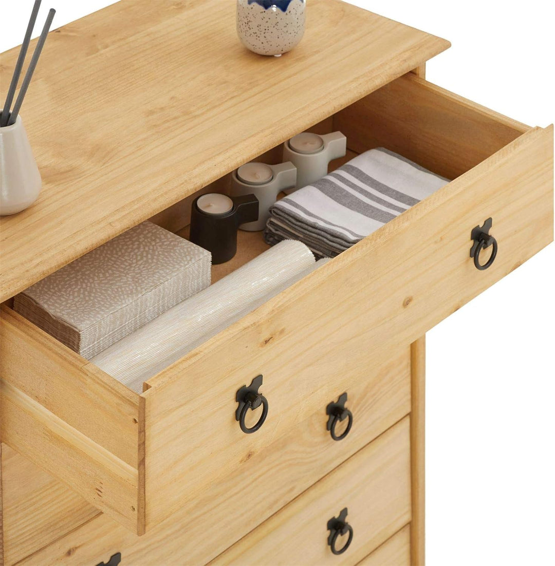 CARO-Möbel Kommode Barrio mit 5 Schubladen I Sideboard aus massiver Kiefer I gebeizter und gewachste