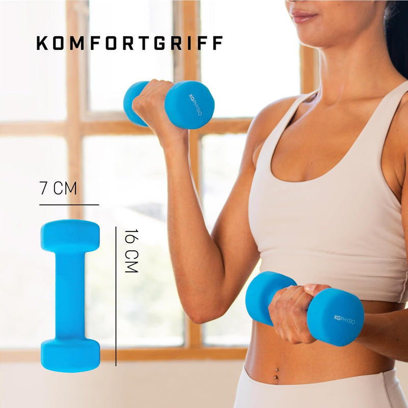 KG Physio Hantelset mit A3-Übungsposter - Neopren Kurzhanteln 2er Set - Fitness Gewichte aus Gusseis