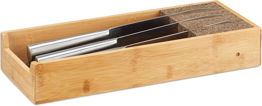 Relaxdays Messerhalter Bambus, Schubladeneinsatz für Messeraufbewahrung, Schubladenorganizer, HBT: 6