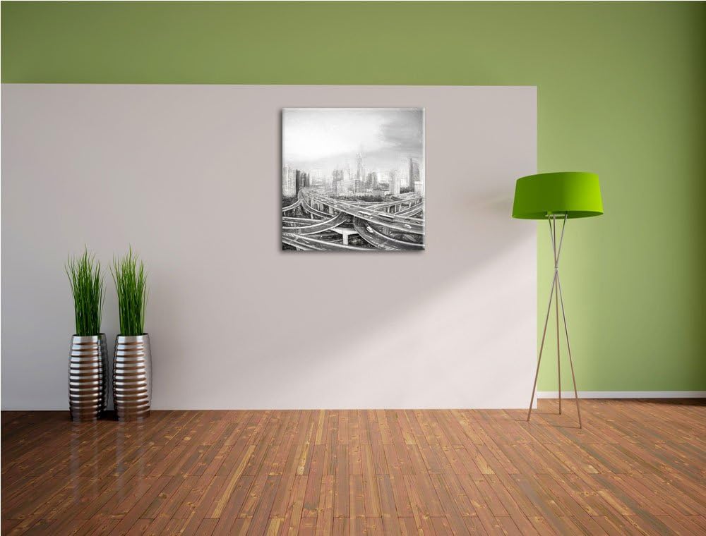 Strassen in Grossstadt, Format: 70x70 auf Leinwand, XXL riesige Bilder fertig gerahmt mit Keilrahmen