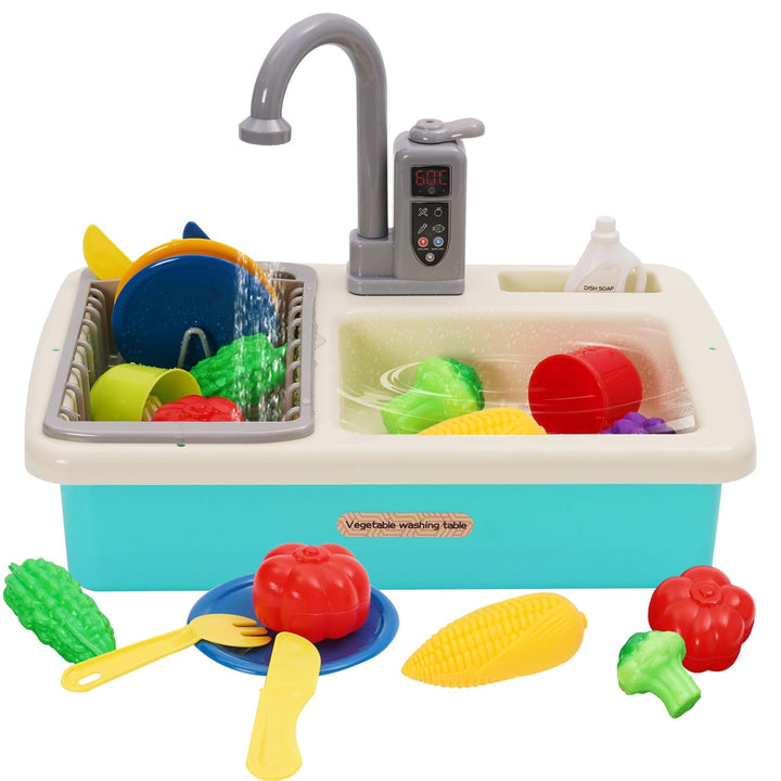 Spielspüle Kinder,Küchenspüle Spielzeug Set mit Wasserkreislauf,Elektrischem Wasserhahn,Rollenspiel-