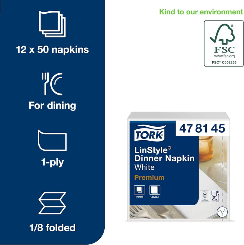 Tork 478145 Linstyle Premium Dinnerservietten Weiss 1/8-Falz / Papierservietten stoffähnlich und sau