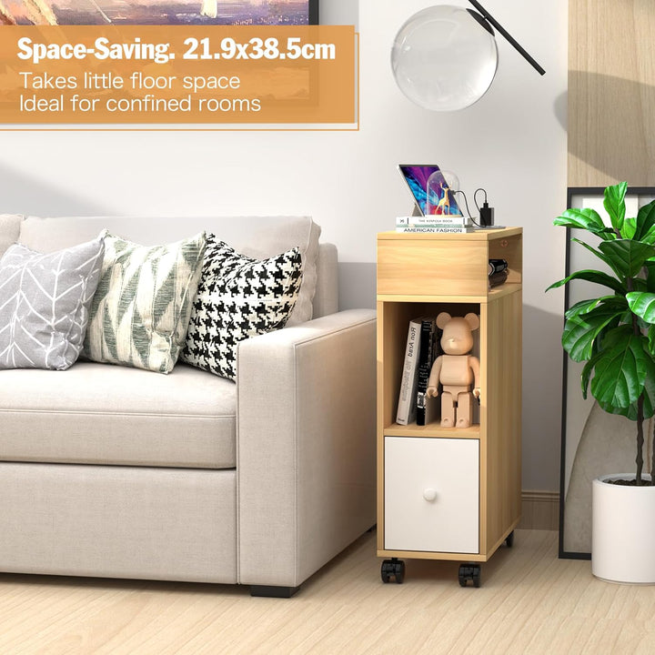 Lvhecforhm 2er Set Schmal Nachttisch mit Rollen, Schmaler Kleiner Nachtschrank im Schlafzimmer Platz