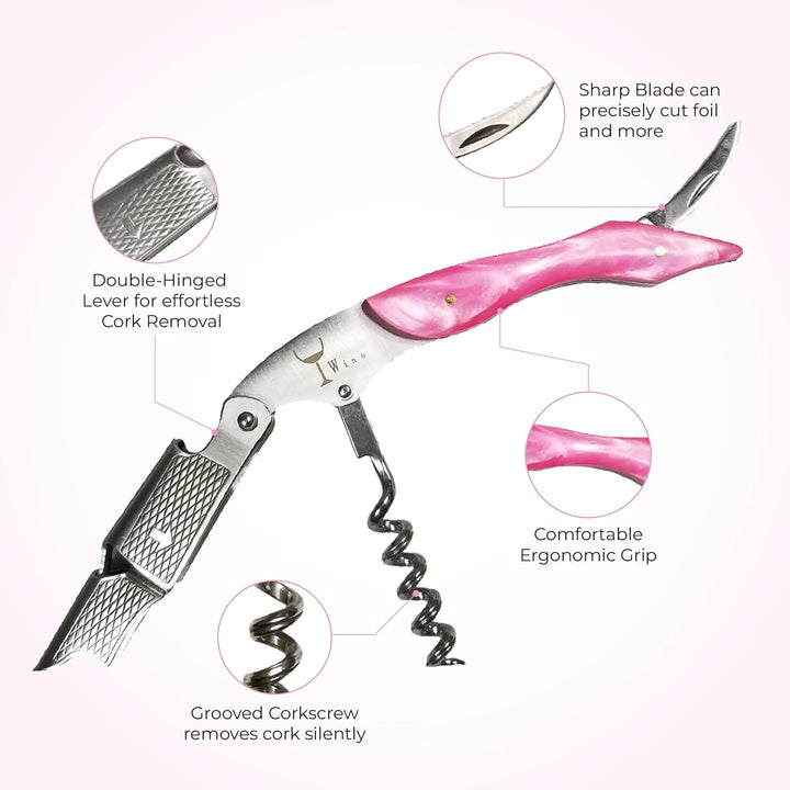 Wino Wine Key! - Professioneller Sommelier-Korkenzieher Weinöffner Pink Rosé, Pink Rosé