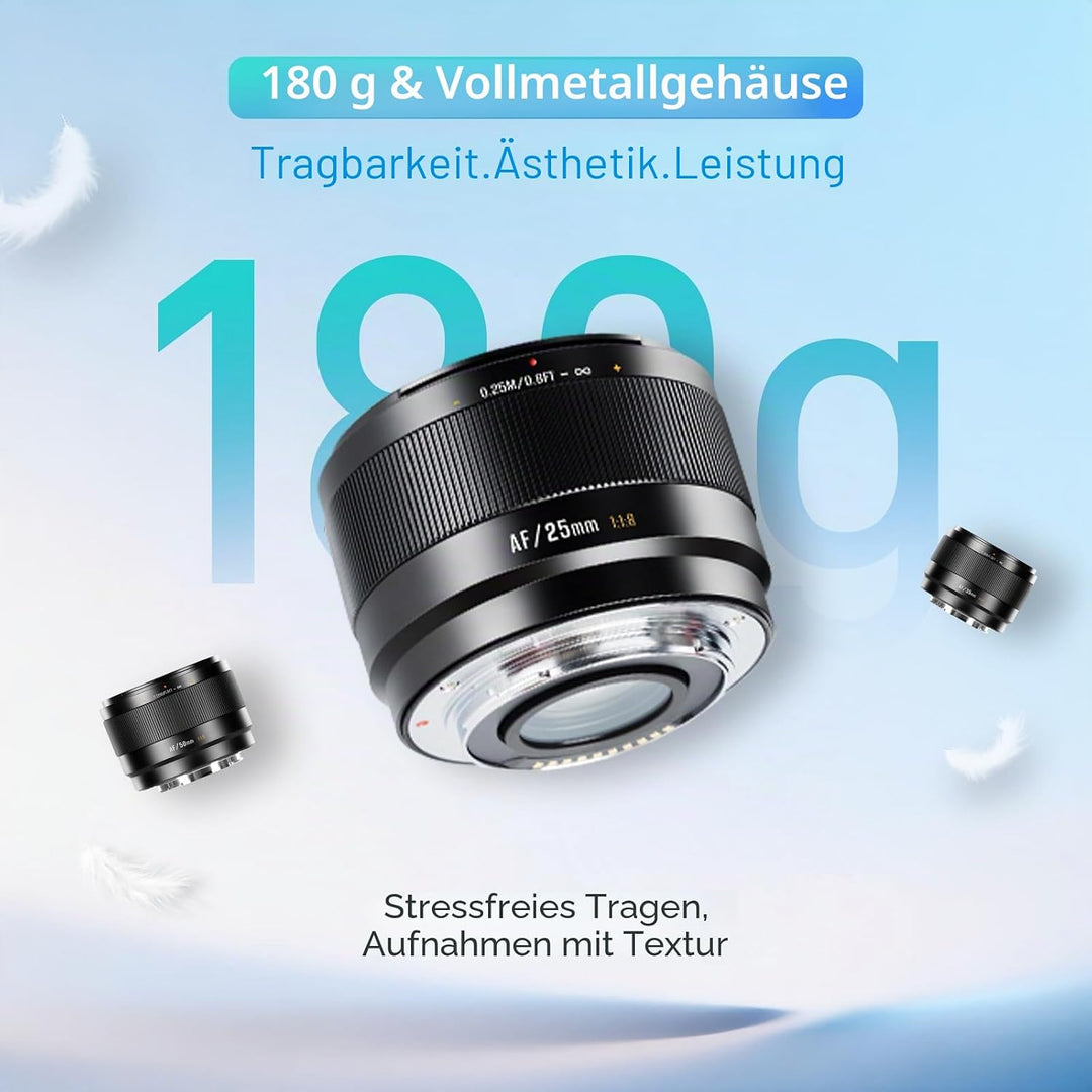 7artisans AF 50mm F1,8 APS-C E-Objektiv, 180g, grosse Blende, Autofokusobjektiv mit Gesichts-/Augene
