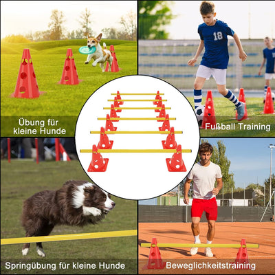 ACXIN 6er Sports Steckhürdenset 12 Kegel + 6 Stangen Agility Hürden Steckhürden Set, Koordinationstr