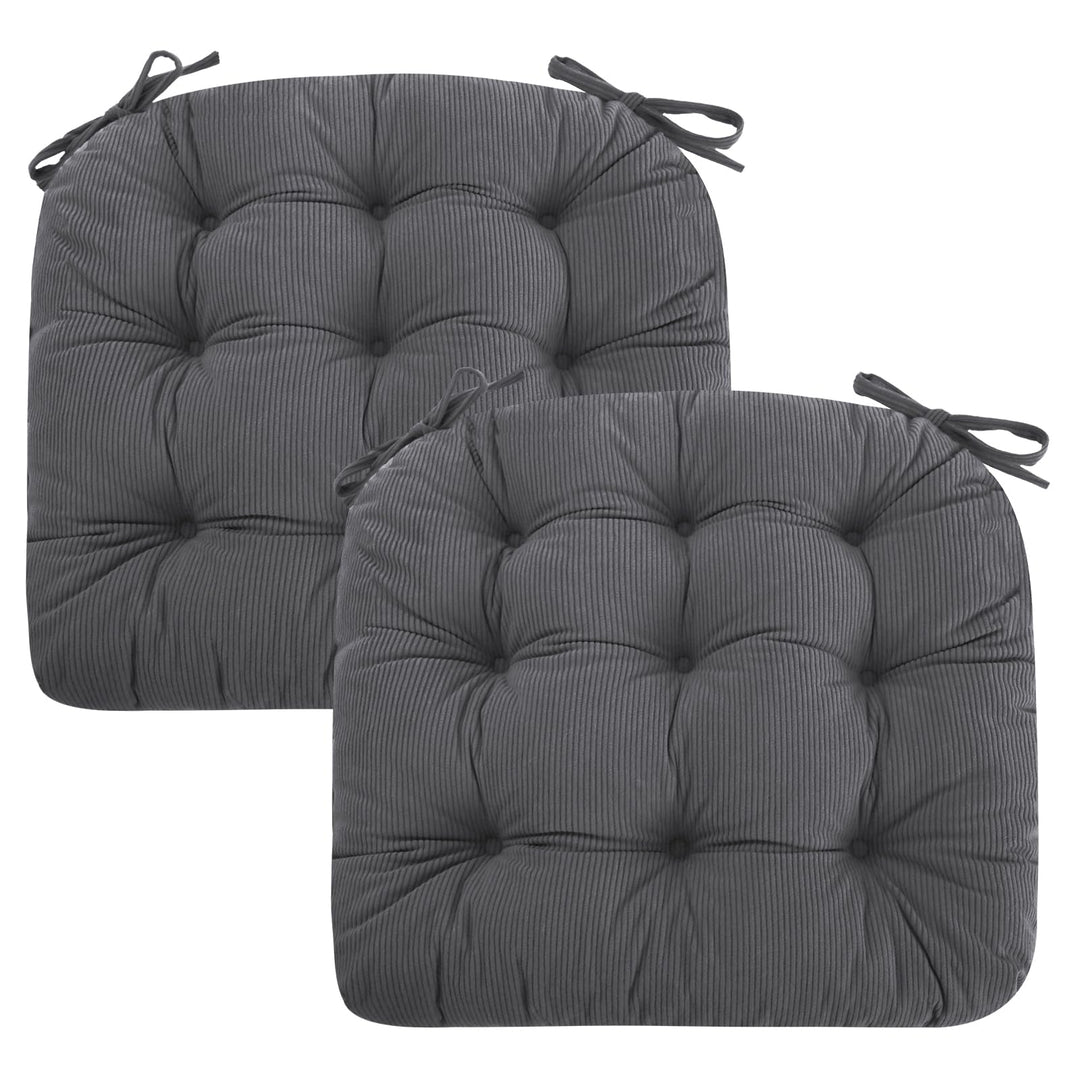 2er Set Stuhlkissen, 40x40x7 cm, Anthrazit – Bequeme Sitzkissen aus Cordstoff und Kristallsamt mit B