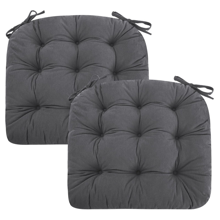 2er Set Stuhlkissen, 40x40x7 cm, Anthrazit – Bequeme Sitzkissen aus Cordstoff und Kristallsamt mit B