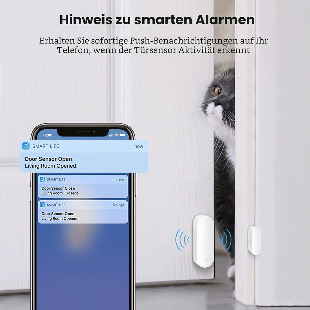 Tür-Fenster-Sensor:Smart Tuya Türsensor Kostenlose App Echtzeit-Benachrichtigungen,Wireless WiFi Fen