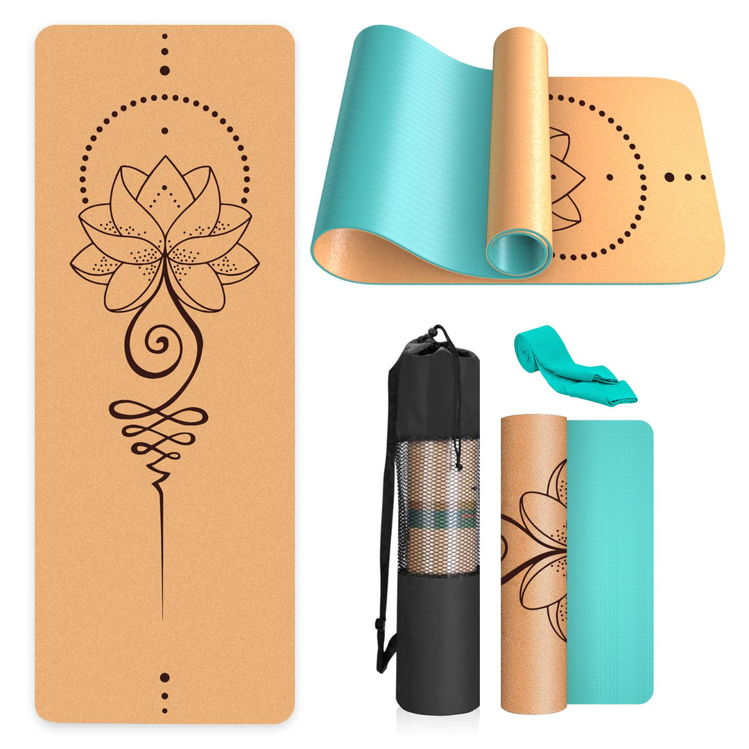 Yogamatte Kork – Rutschfeste Yoga Matte, Einzigartiges Design, Naturkautschuk TPE Gymnastikmatte, Tr