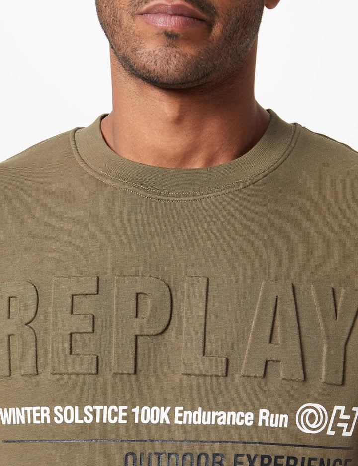 Replay Herren Sweatshirt mit Logo ohne Kapuze S Dark Olive 928, S Dark Olive 928