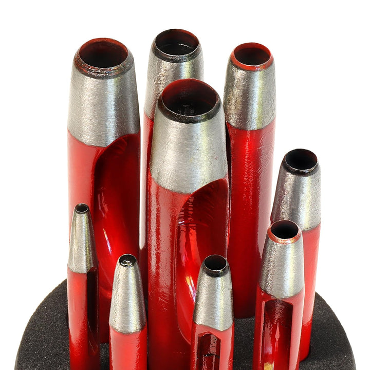 S&amp;R Rund-Locheisen-Set/MADE in GERMANY / 9-tlg. in Dose 2-3-4-5-6-7-8-9-10 mm, Stanzeisen Länge 105-