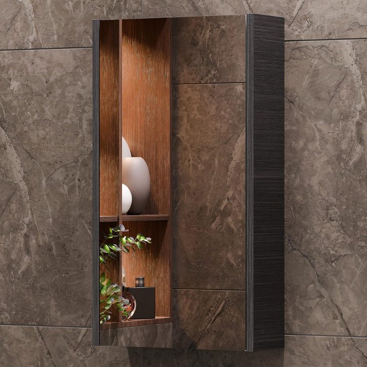 Planetmöbel Spiegelschrank in Anthrazit, Badmöbel für Badezimmer oder Gäste WC, 4 Fächer, Soft-Close