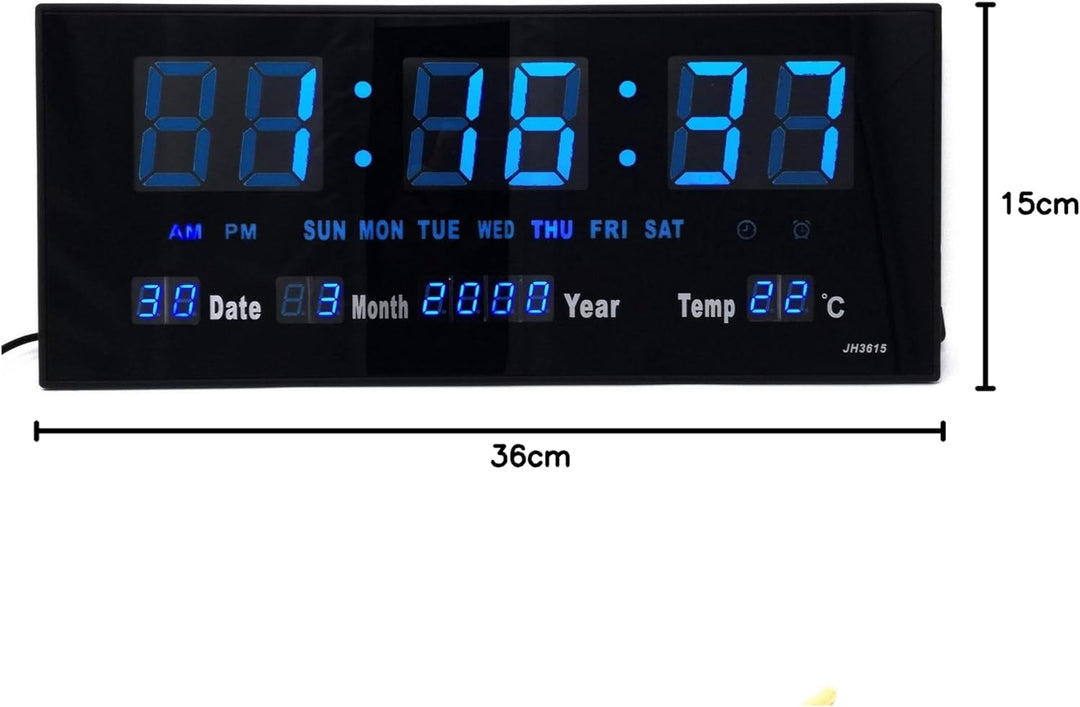 Starlet24 LED Wanduhr mit Timer Wecker Schlummer Kalender Temperatur grosse LED-Anzeige 36x15cm (JH3