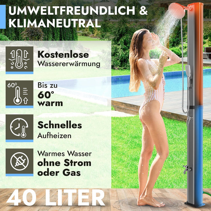 dirks-traumbad Solardusche Gartendusche 35 Liter mit Wasserhahn Schwarz für Garten Warm Kalt Dusche