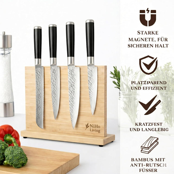 Messerblock Magnetisch ohne Messer, Bambus – Beidseitiger Messerhalter, Freistehend &amp; Platzsparend