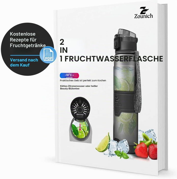 Zounich Trinkflasche 1L Sport BPA frei Auslaufsicher 700ml/500ml/400ml Wasserflasche Kunststoff Spor