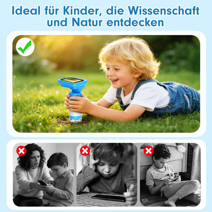 FINIBO Digitales Mikroskop für Kinder 1000X, 2,4″ Bildschirm, Kindermikroskop zum Lernen &amp; Entdecken
