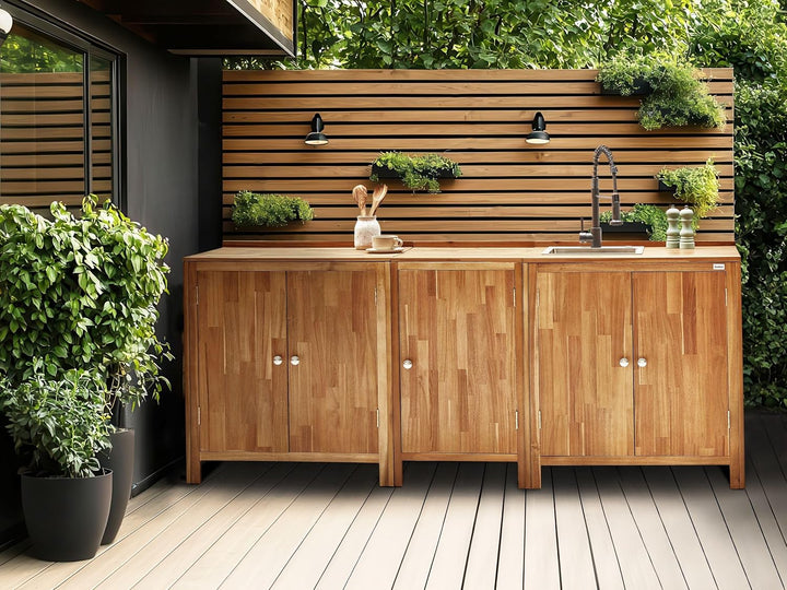Beliani Outdoor-Küchenschrank Akazienholz braun schmal 50x50x90 cm mit Tür Venosa