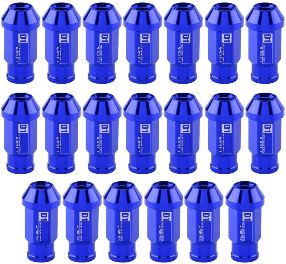 KIMISS Aluminium Autoreifenschraube, 20Pcs Radmuttern sichern Racing Radmutter M12X1.5(Blau)