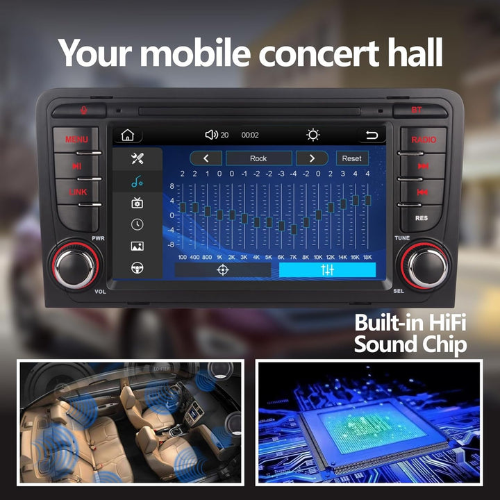 Radio für High Power Audi A3 8P/S3/RS3/Sportback, kabellos, kompatibel mit Carplay und Android Auto,