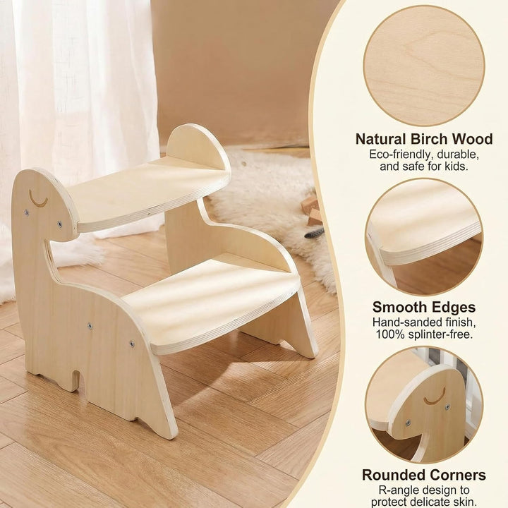 Ritthocker für Kinder, 36.1x 31 x 32.7cm Tritthocker Kinder Holz, Holzhocker für Kinder, Zwei-Schrit