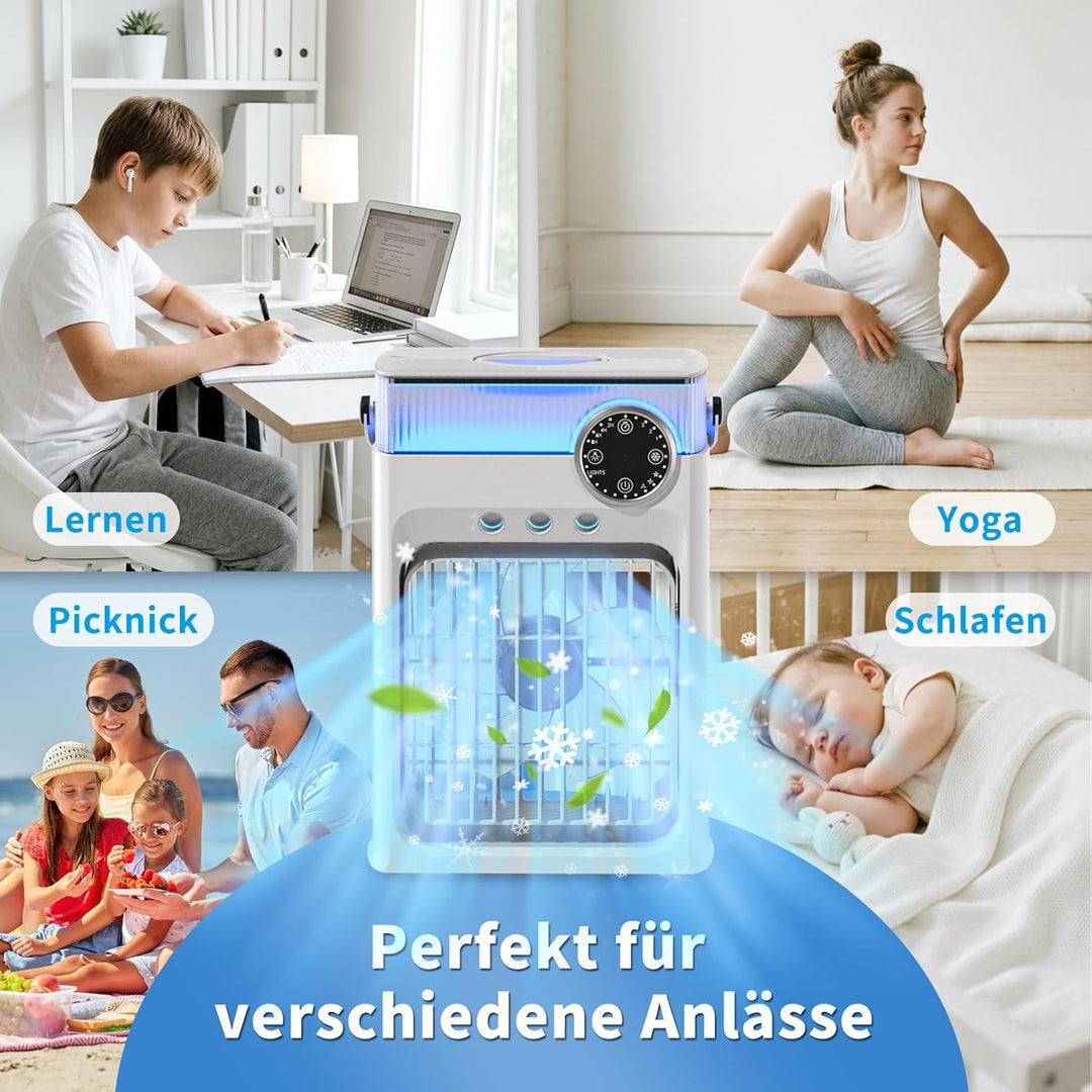 YFFU Mobile Klimaanlage mit Fernbedienung, 1200 ml USB Luftkühler, RGB 8 Lichtfarben mit Timer, 3 Ge