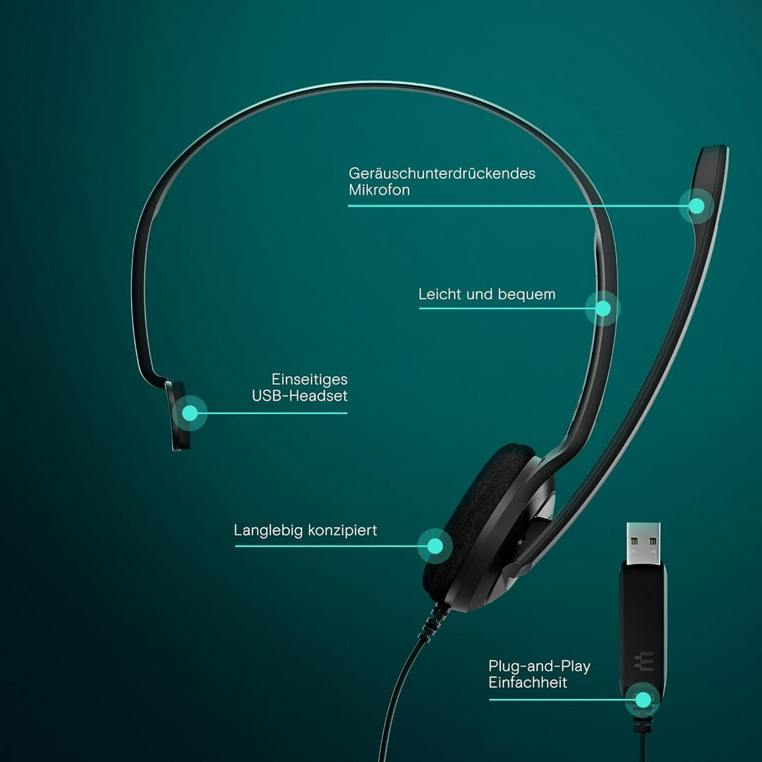 EPOS PC 7 USB Monaurales USB-Headset mit kristallklarem Sound, Plug-and-Play für PC und Mac, leicht