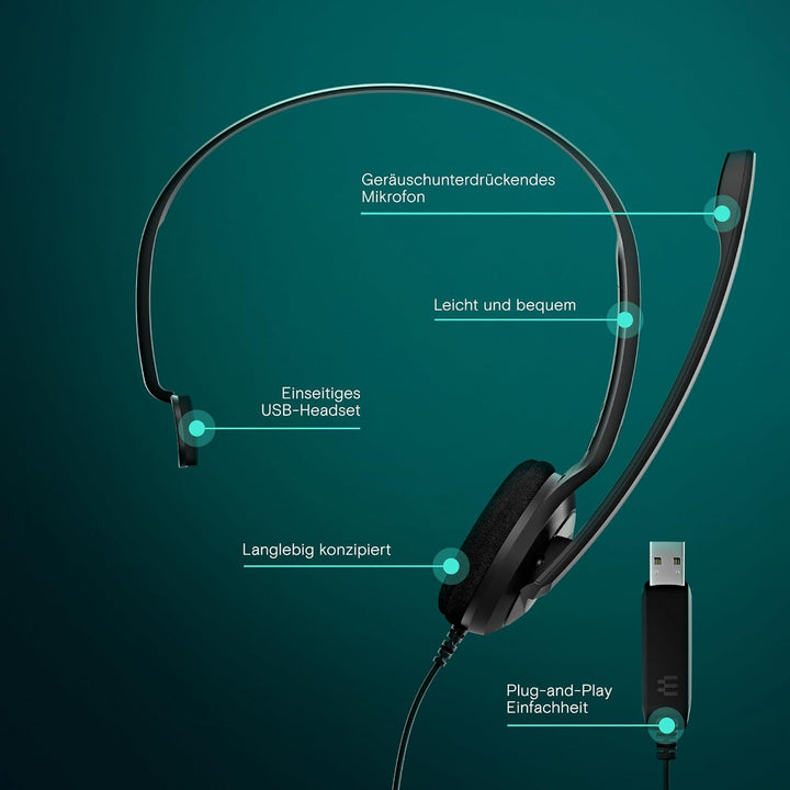 EPOS PC 7 USB Monaurales USB-Headset mit kristallklarem Sound, Plug-and-Play für PC und Mac, leicht