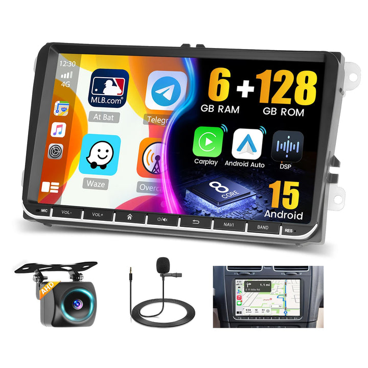 Hikity 8 Core/6+128G Android 15 Autoradio für VW Golf 5 6 Tiguan Caddy Polo Touran mit Wireless CarP