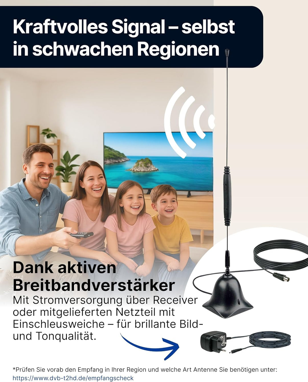 SCHWAIGER 20310 DVBT-2 Antenne Zimmerantenne Digital Analog TV HD Innenbereich Signalverstärkung Ver