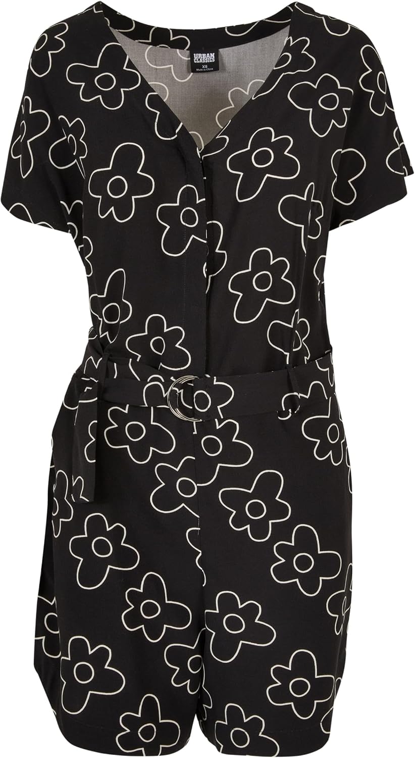Urban Classics Damen Ladies Short Viscose Belt Jumpsuit T-Shirt XS Blackflower, XS Blackflower