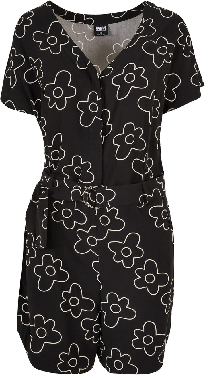 Urban Classics Damen Ladies Short Viscose Belt Jumpsuit T-Shirt XS Blackflower, XS Blackflower
