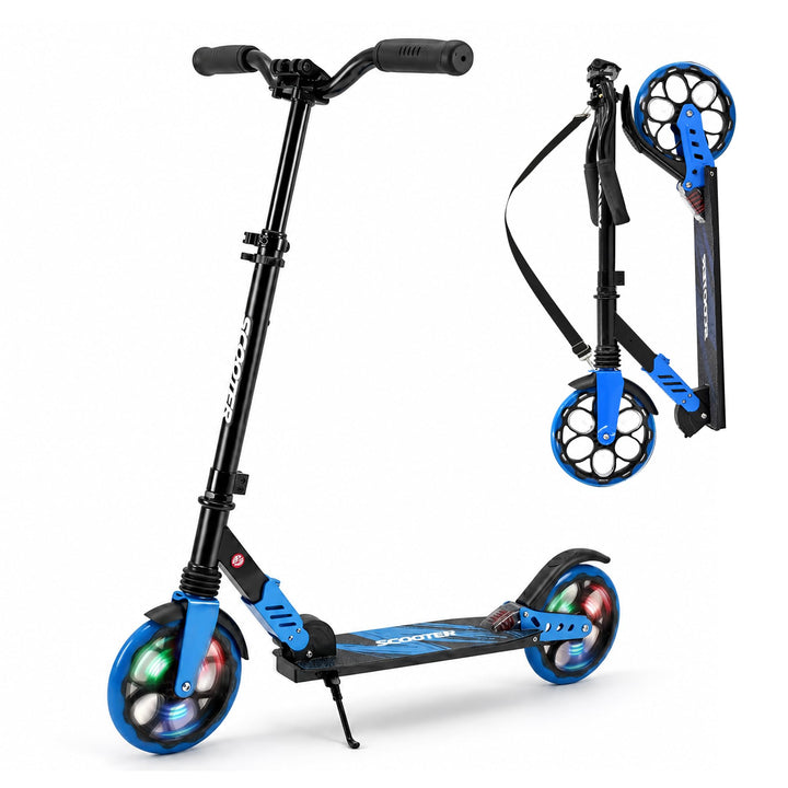 TENBOOM Kinderroller mit Doppelstossdämpfersystem | Höhenverstellbarer Lenker | Neue grosse LED-Blin