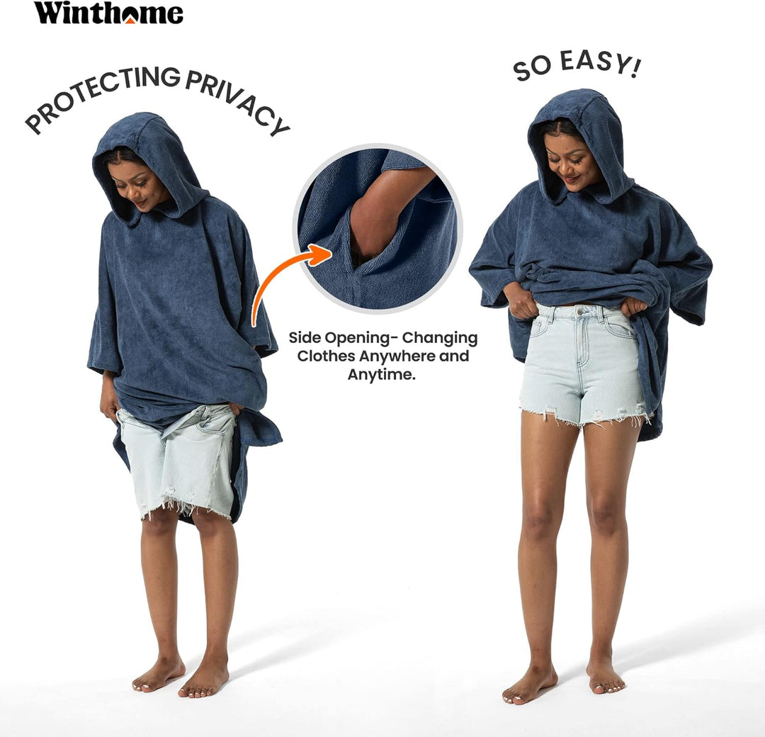 Winthome Poncho Schnelles Trocknen, Badeponcho Strand Umziehhilfe, Surf Poncho Leichtgewicht mit Tas