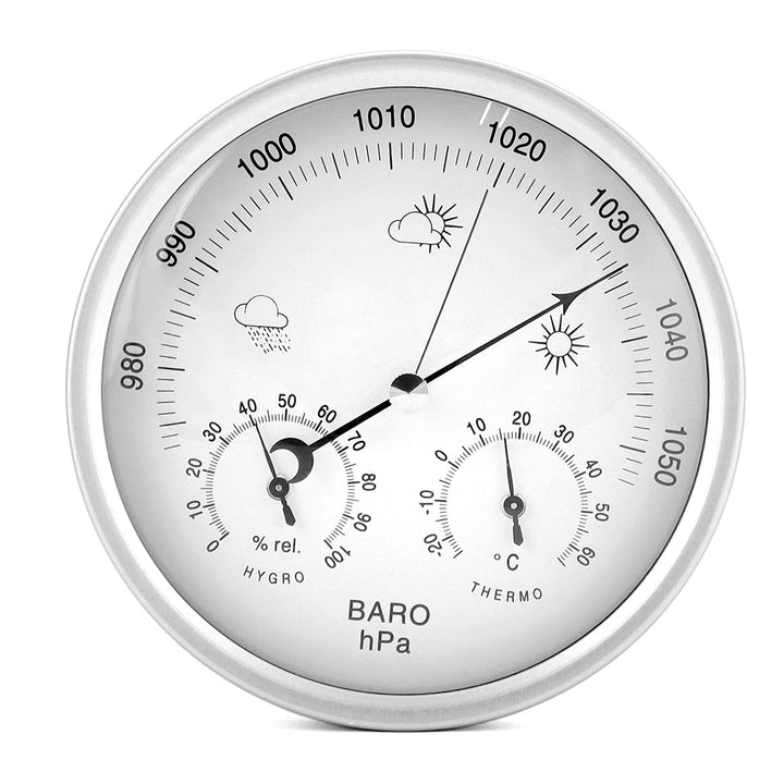 QWORK® 3in1 Wetterstation Analog Ø14 cm, Baro-/Thermo-/Hygrometer mit Edelstahl Gehäuse, Kein Batter