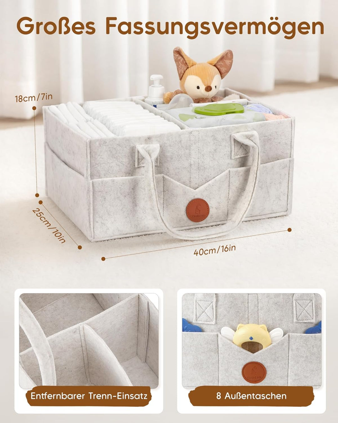 Maliton Wickeltisch Organizer, Baby Windel Caddy Newborn Essentials, Robuster Tragbarer Filztasche,