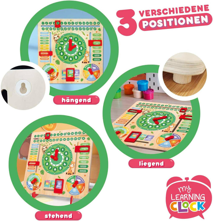 CRAZE My Learning Clock Animals – Lernuhr für Kinder aus Holz, Kalenderuhr zum Lernen für Kinder , L