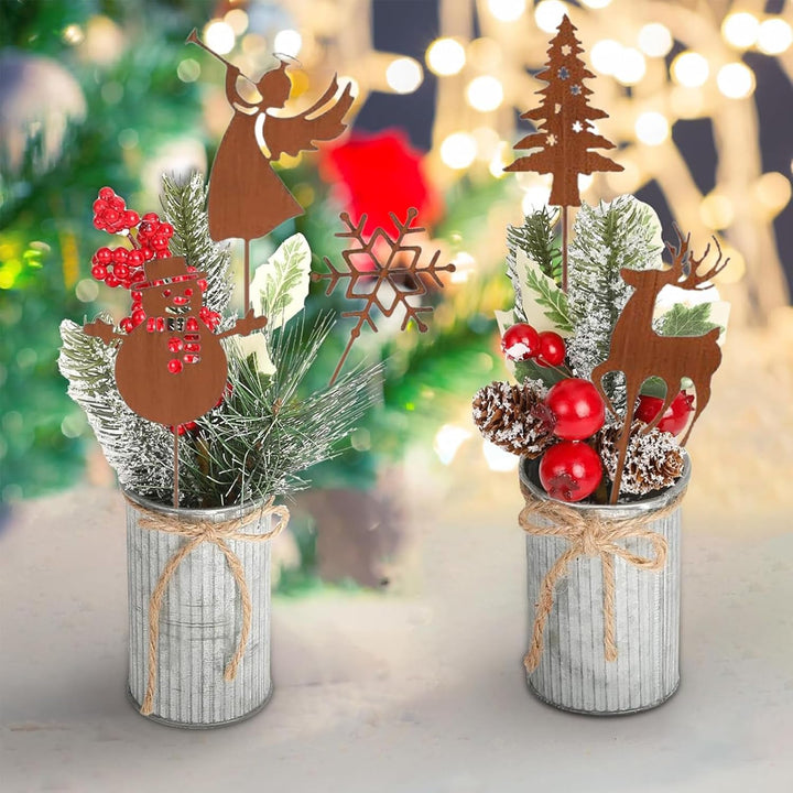 22PCS Garten Roststecker Metall Adventskranz Rost Dekostecker Winterwald Rost Gartendeko Stecker Ros
