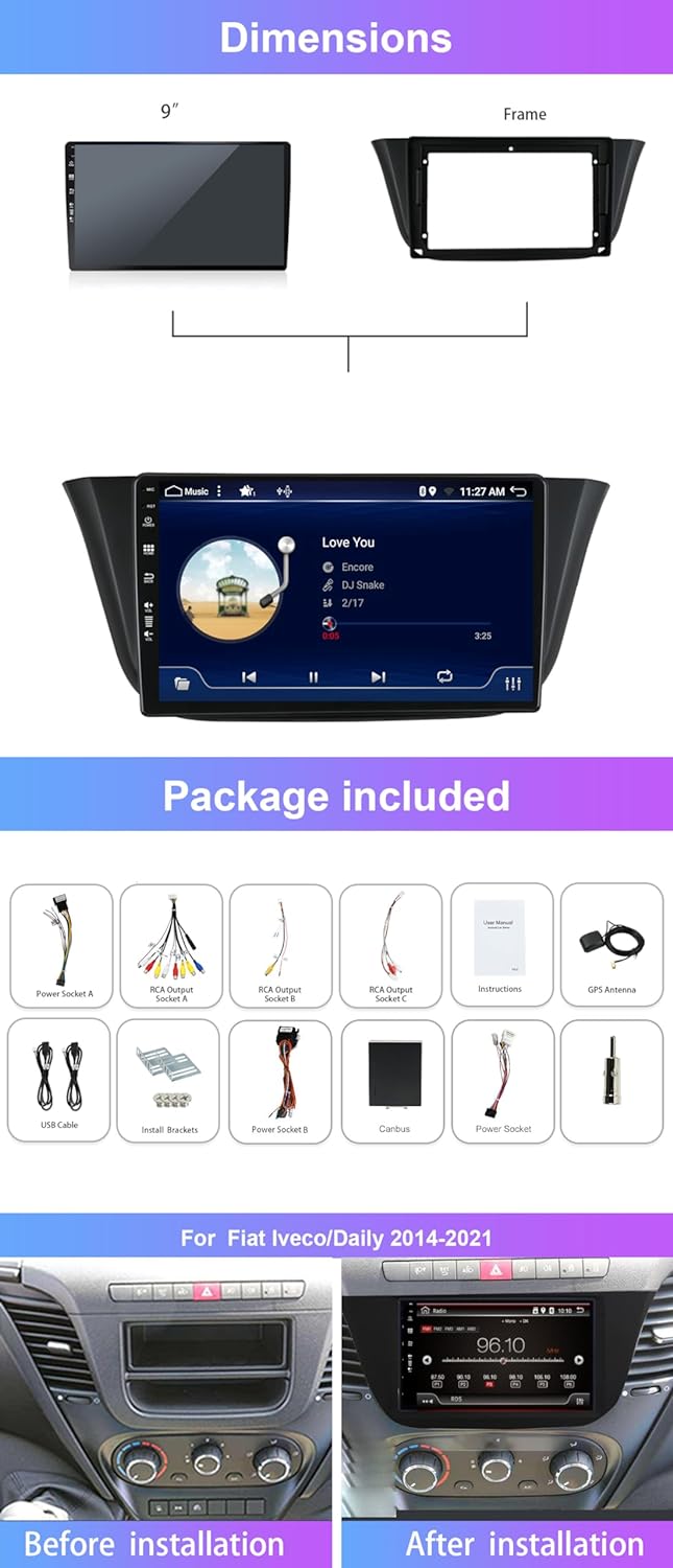 Android 12 Doppel DIN Autoradio Für FIAT/Iveco/Daily 2018-2021-GPS Navi| Gratis Rückkamera| 9 Zoll |