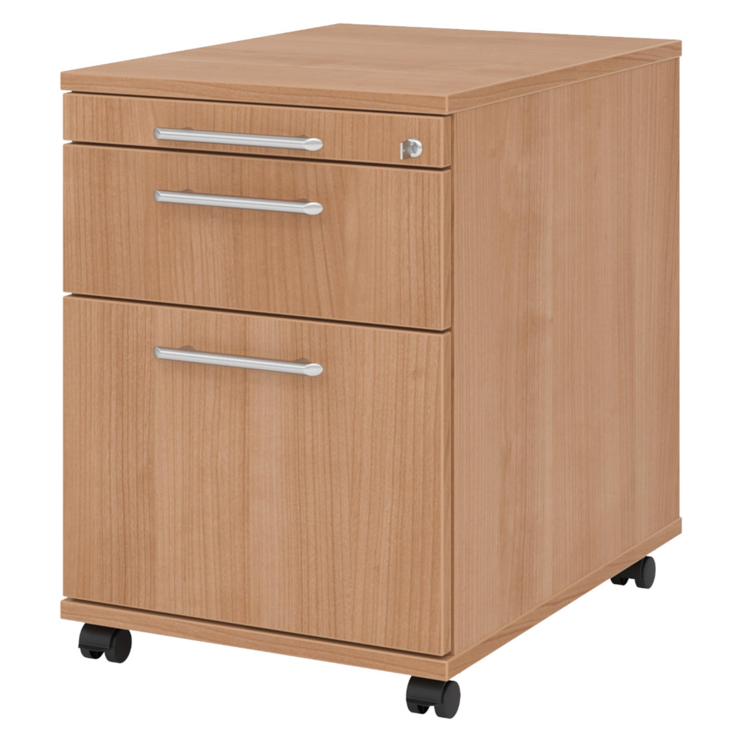 Bümö® Rollcontainer mit 2 Schüben & Schloss | Bürocontainer aus Holz | Tischcontainer mit Hängeregis