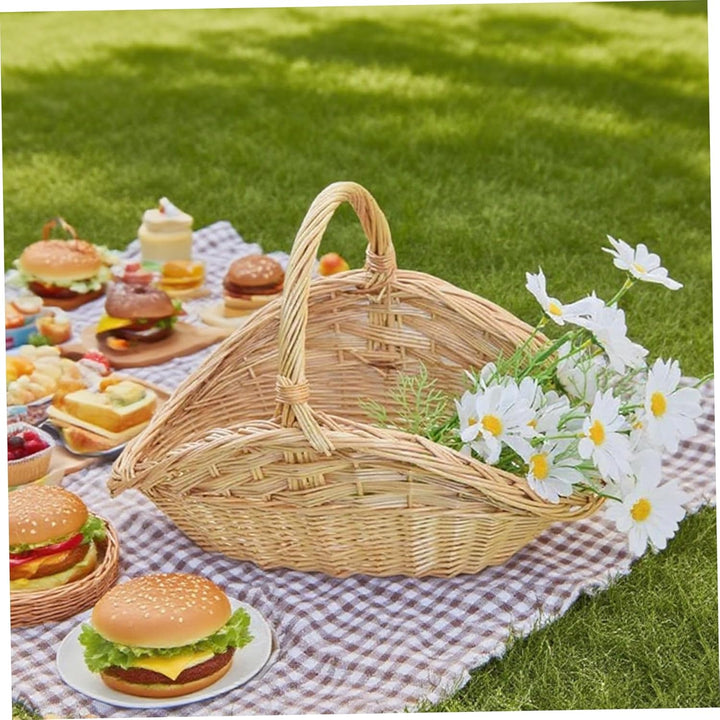 Picknickkorb aus Weide, Weidenkorb mit Griff, grosses muschelförmiges Rattan für Ernte, Picknick und
