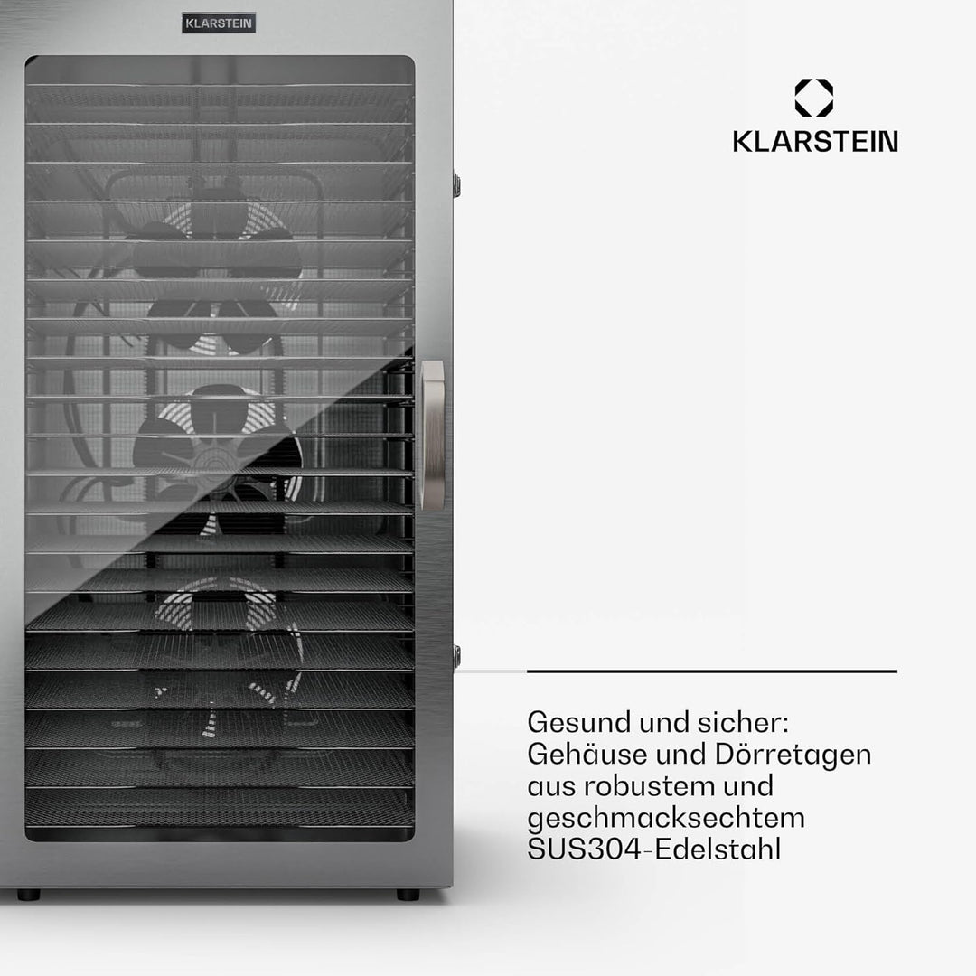 Klarstein Dörrgerät, Dörrautomat für Gemüse, Obst, Pilze & Fleisch, 2000W Edelstahl-Dörrautomat, Tro