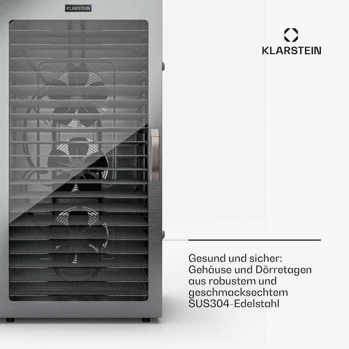 Klarstein Dörrgerät, Dörrautomat für Gemüse, Obst, Pilze & Fleisch, 2000W Edelstahl-Dörrautomat, Tro